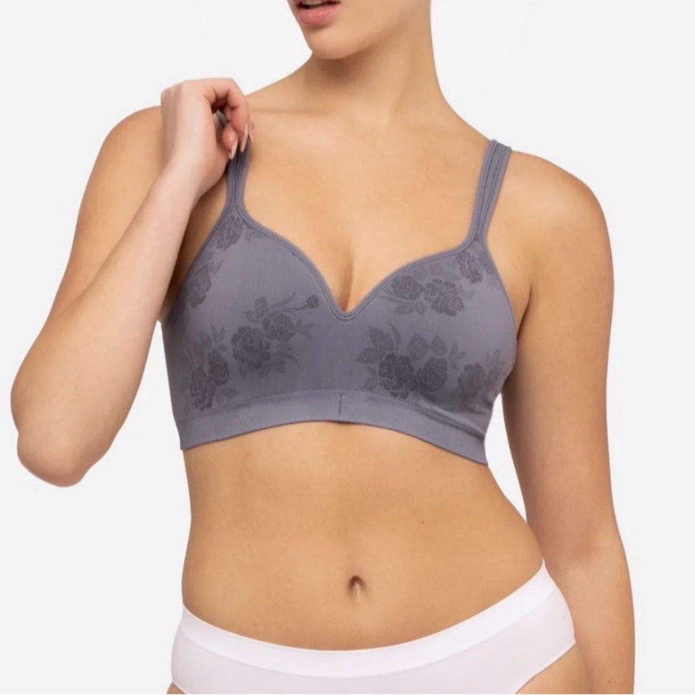Underoutfit 460 Perfect Neckline Floral Gray Bra Size Large NWT